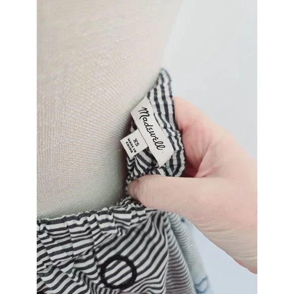 Madewell Embroidered Stripe Midi Navy White 100% Cotton Geometric Full Skirt XS - Picture 10 of 11
